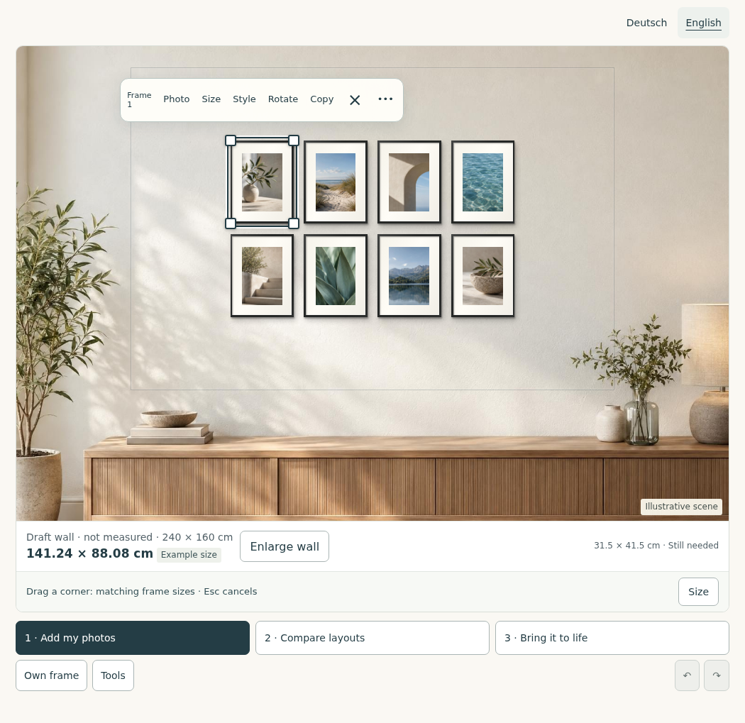 Galeriva Bilderwand-Designer mit acht Rahmen